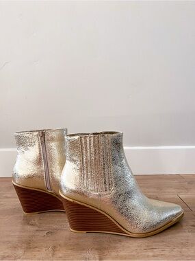 BCBGeneration Metallic Gold Wedge Ankle Boots